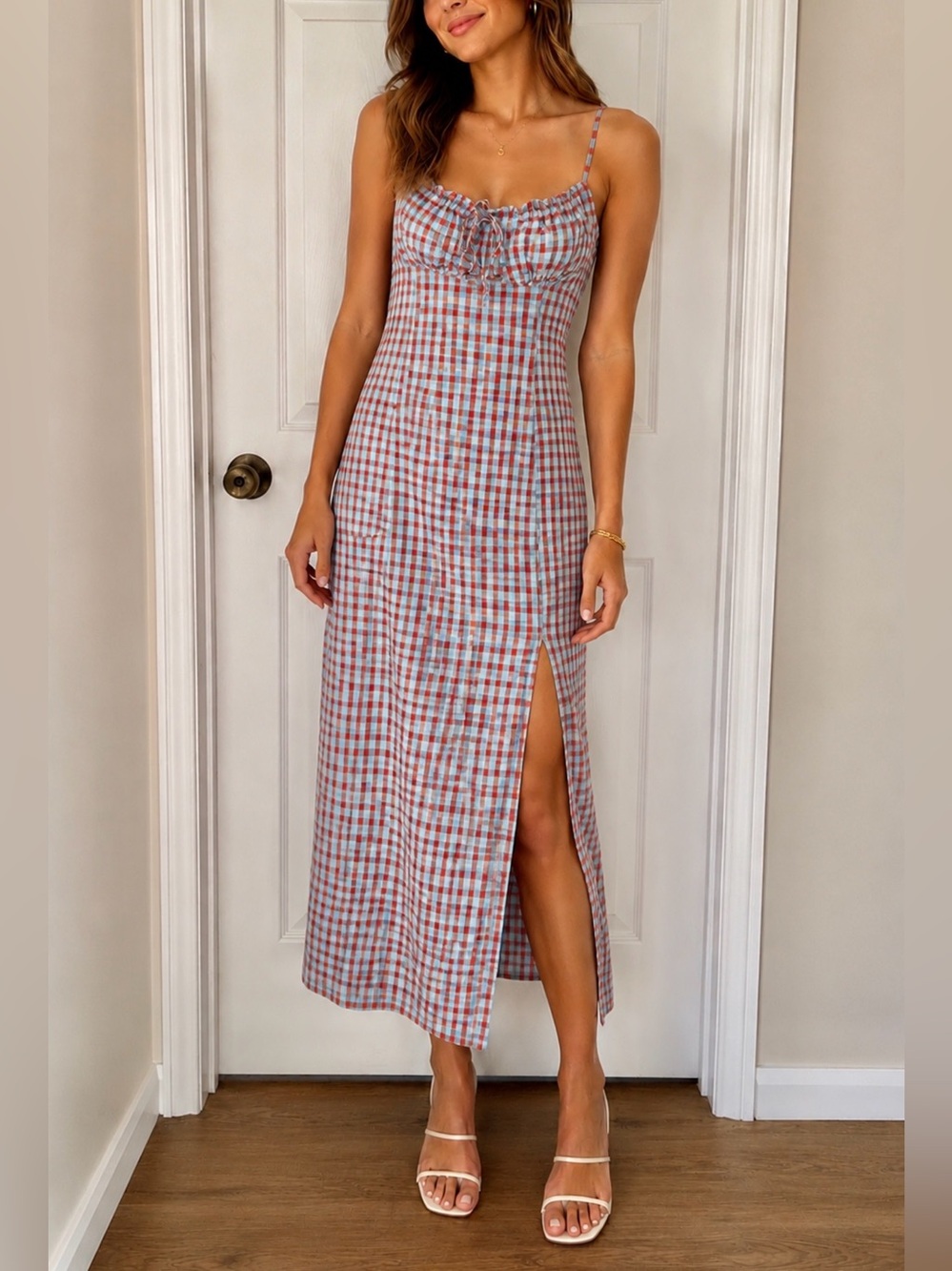Urban Outfitters Red & Light Blue Gingham Slip Dress